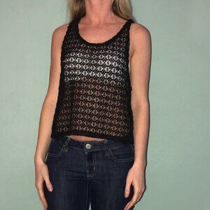 VS Pink Black Crochet Crop Tank Top XS